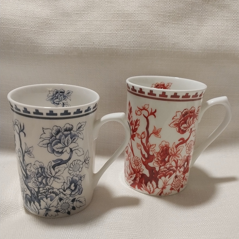 Coalport Vintage Indian Tree Red & Blue Bone China Coffee Tea Cups